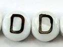 (image for) 6mm White Glass Letter Bead - "D" - 50 Pack