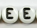 (image for) 6mm White Glass Letter Bead - "E" - 100 Pack