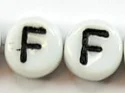 (image for) 6mm White Glass Letter Bead - "F" - 100 Pack
