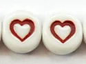 (image for) 6mm White Glass Letter Bead - Red "Heart-Shape" - 100 Pack