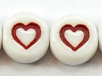 (image for) 6mm White Glass Letter Bead - Red "Heart-Shape" - 100 Pack