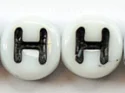 (image for) 6mm White Glass Letter Bead - "H" - 100 Pack