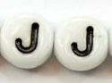 (image for) 6mm White Glass Letter Bead - "J" - 50 Pack