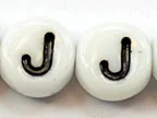 (image for) 6mm White Glass Letter Bead - "J" - 50 Pack