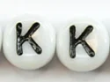 (image for) 6mm White Glass Letter Bead - "K" - 50 Pack