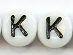 (image for) 6mm White Glass Letter Bead - "K" - 50 Pack
