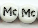 (image for) 6mm White Glass Letter Bead - "Mc" - 100 Pack