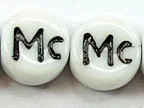 (image for) 6mm White Glass Letter Bead - "Mc" - 100 Pack