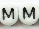 (image for) 6mm White Glass Letter Bead - "M" - 50 Pack