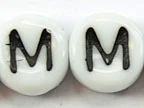 (image for) 6mm White Glass Letter Bead - "M" - 50 Pack