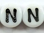 (image for) 6mm White Glass Letter Bead - "N" - 50 Pack