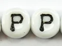 (image for) 6mm White Glass Letter Bead - "P" - 50 Pack