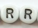 (image for) 6mm White Glass Letter Bead - "R" - 100 Pack