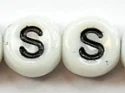 (image for) 6mm White Glass Letter Bead - "S" - 50 Pack
