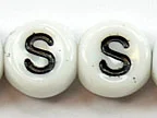 (image for) 6mm White Glass Letter Bead - "S" - 50 Pack