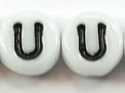 (image for) 6mm White Glass Letter Bead - "U" - 100 Pack