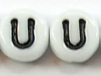 (image for) 6mm White Glass Letter Bead - "U" - 100 Pack