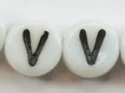 (image for) 6mm White Glass Letter Bead - "V" - 50 Pack