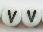(image for) 6mm White Glass Letter Bead - "V" - 50 Pack