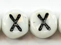 (image for) 6mm White Glass Letter Bead - "X" - 100 Pack