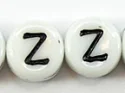(image for) 6mm White Glass Letter Bead - "Z" - 100 Pack