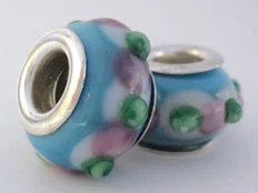 (image for) European Style Bead-Light Blue with Pink and Green Dots