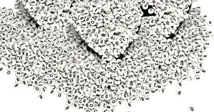 (image for) Plastic Letter Bead-White with Black Numbers. 7x4mm with 1mm Hole * Approximately 100 Beads