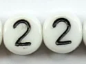 (image for) 6mm White Glass White Letter Bead - "2" - 100 Pack