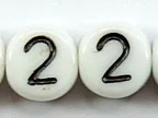 (image for) 6mm White Glass White Letter Bead - "2" - 100 Pack