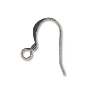 (image for) Antique Silver Plate - Hammered Fish Hook Ear Wire 18 mm with Coil * 12 Pieces ( 6 pairs)