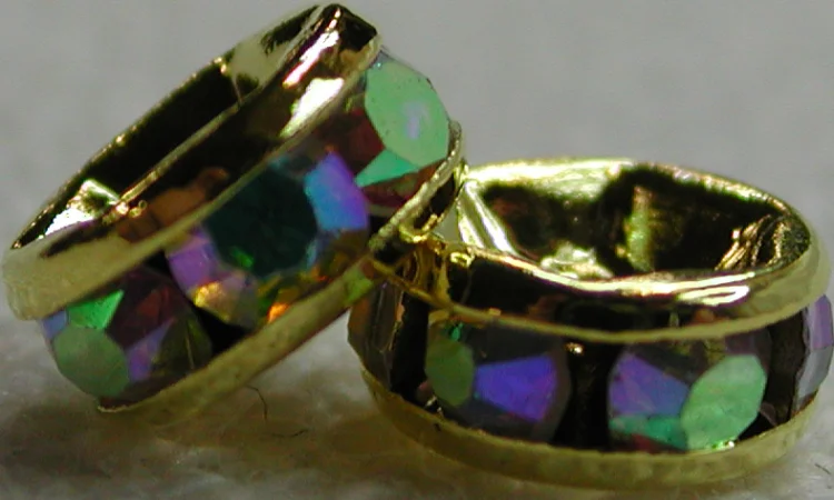(image for) 6mm Gold Plate Rhinestone Rondelle-Crystal AB, "AAA" Grade-100 p