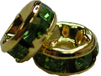 (image for) 6mm Rhinestone Rondelle-Gold/Peridot, "AAA" Grade-100 pack