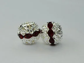 (image for) 10mm Rhinestone Round Bead-Silver/Siam * Package of 10