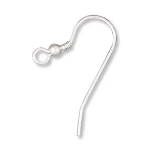 (image for) Sterling Silver - Ear Wire Fishhook, with Bead + Coil * 24 mm * One Pair