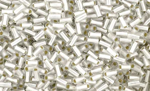 (image for) TOHO Size 1 Bugle Bead. 3mm Length-Crystal Silver Lined Matte
