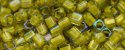 (image for) TOHO 1.5mm Cube Shape Seed Beads-Yellow Lined Light Olive Rainbow