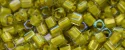 (image for) TOHO 1.5mm Cube Shape Seed Beads-Yellow Lined Light Olive Rainbow