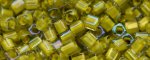 (image for) TOHO 1.5mm Cube Shape Seed Beads-Yellow Lined Light Olive Rainbow