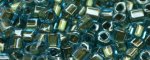 (image for) TOHO 2mm Cube Shape Seed Beads-Metallic Green Line Aqua Transparent