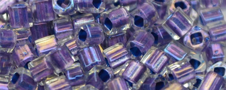 (image for) TOHO 3mm Cube Shape Seed Beads-Purple Lined Crystal Rainbow
