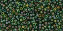 (image for) TOHO 15/o Round Seed Bead-Red Lined Olivine Rainbow. 15T247