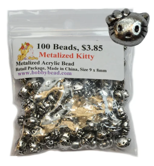 (image for) Metalized Acrylic Silver Kitty Beads * Approximately 100 Cute Beads