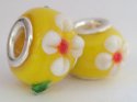 (image for) European Style Bead-Yellow with White Flowers