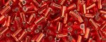 (image for) TOHO Size 1 Bugle Bead. 3mm Length-Ruby Silver Lined #1T25B