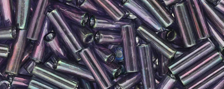 (image for) TOHO Size 2 Bugle Bead. 6mm Length-Lavender Blue Gold Luster