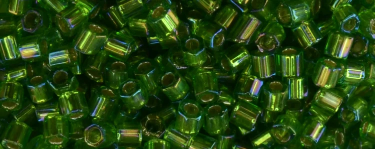 (image for) TOHO Size 8/o Hexagon Shape Seed Bead-Kelly Green Silver Lined Rainbow