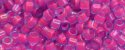 (image for) TOHO Aiko Precision Cylinder Bead. Dark Pink Lined Aqua Transparent TB-980