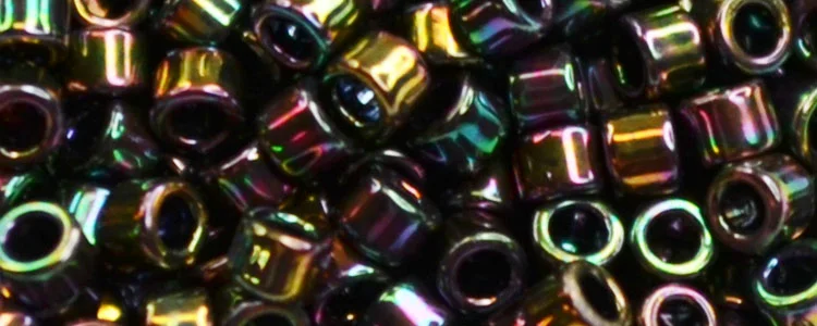 (image for) TOHO Aiko Precision Cylinder Bead. Pink-Green 24k Gold Metallic TB-732A