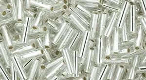 (image for) TOHO Size 2 Bugle Bead. 6mm Length-Crystal Silver Lined