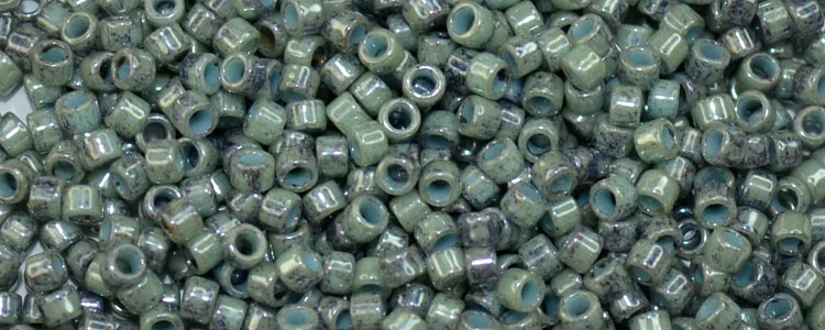 (image for) TOHO Aiko Precision Cylinder Bead. Light Seafoam / Cobalt Marbled Opaque TB-1208